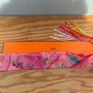 100% Silk Hermes Fringe Twilly (New, Unused in box)